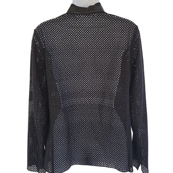 Elie Tahari Edition 1974 Capsule Collection Mesh Shacket sz S Lamb Leather Trim - Picture 6 of 13
